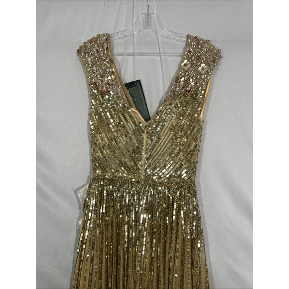 NWT Mac Duggal [ 4 ] 5223 Sequin & Floral Embellished A Line Gown in Gold #S2035 - Picture 12 of 14
